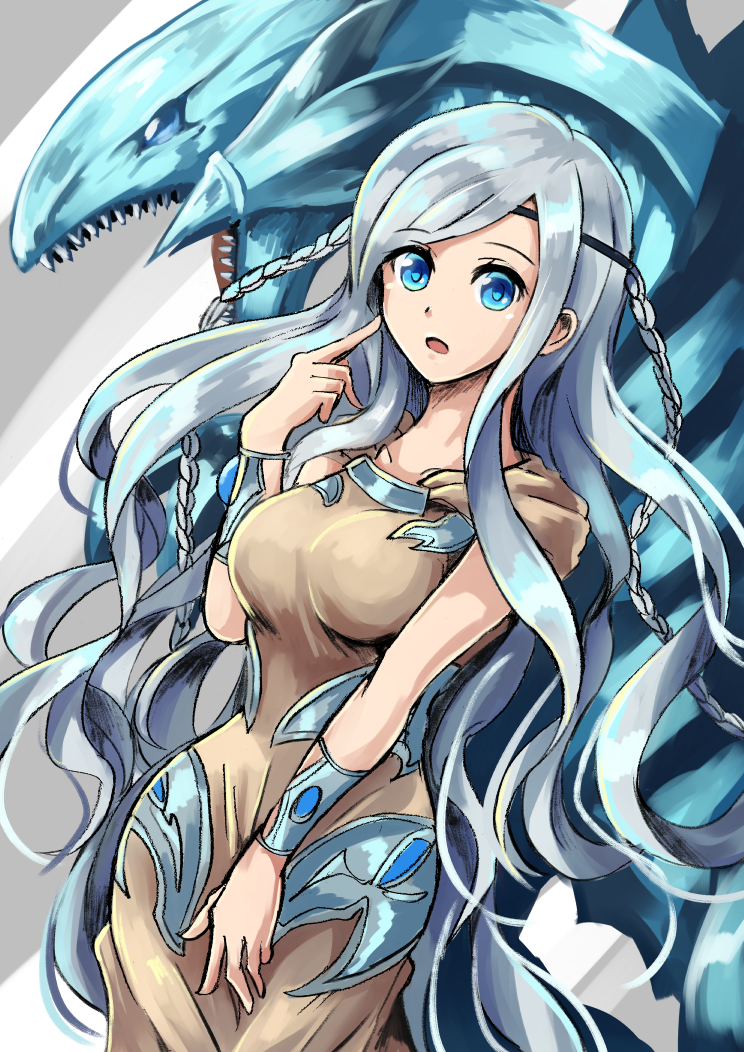 blue-eyes white dragon and maiden with eyes of blue (yu-gi-oh!) drawn by dashinoya