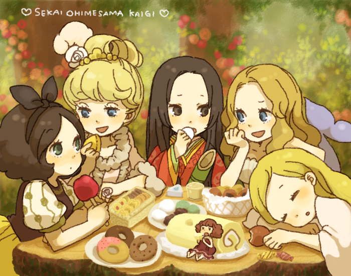 snow white, cinderella, kaguya hime, sleeping beauty, the little mermaid, and 1 more (original and 5 more) drawn by yukke