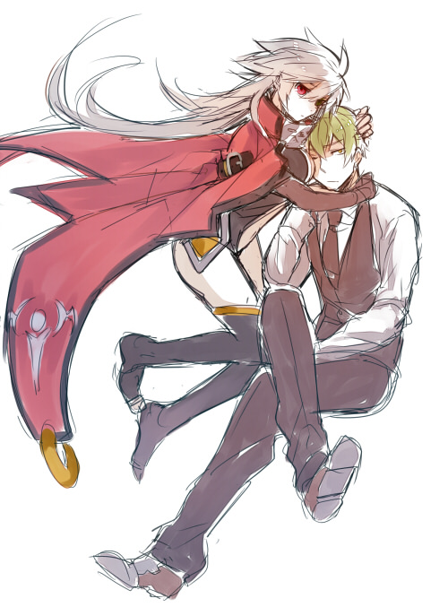 ragna the bloodedge, hazama, and alpha-01 (blazblue) drawn by tomo_(tomorag7)
