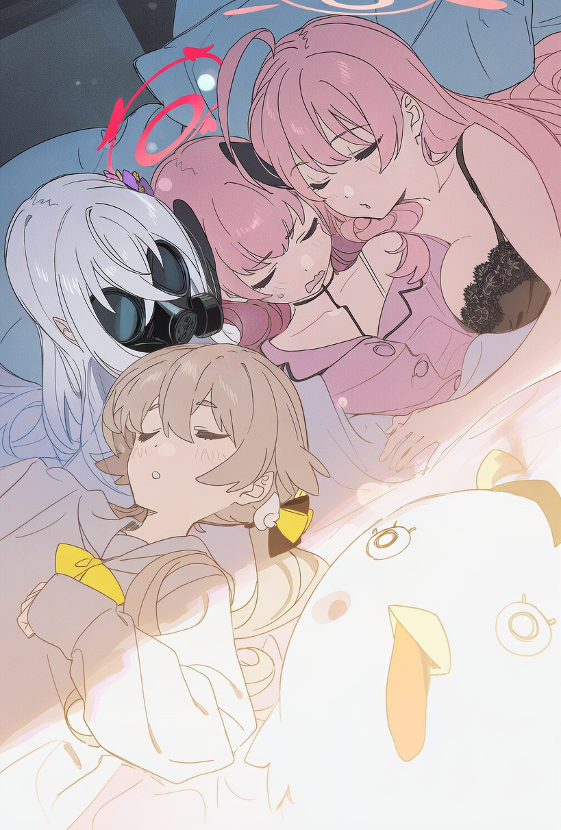 koharu, hanako, hifumi, azusa, and peroro (blue archive) drawn by okashi_please