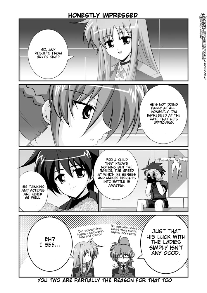 fate testarossa, signum, erio mondial, and friedrich (lyrical nanoha and 1 more) drawn by mikage_takashi