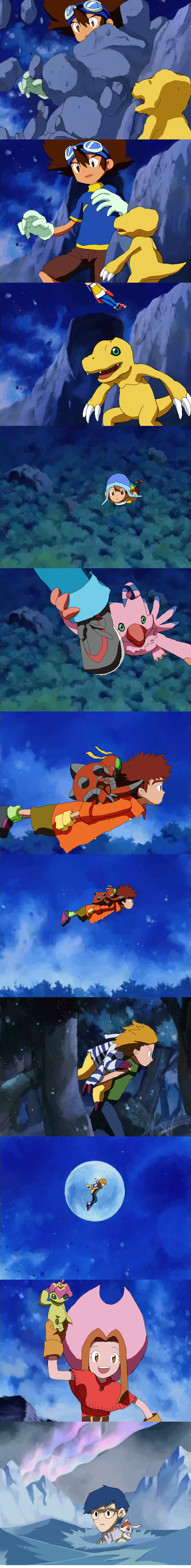 yagami taichi, agumon, tachikawa mimi, takenouchi sora, ishida yamato, and 7 more (digimon and 1 more) drawn by doku_imouto_ko