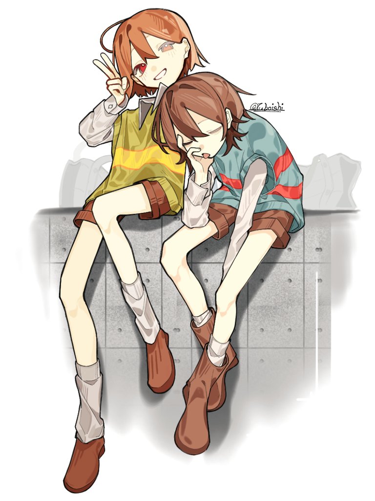 frisk and chara (undertale) drawn by mei_(tuboishi)