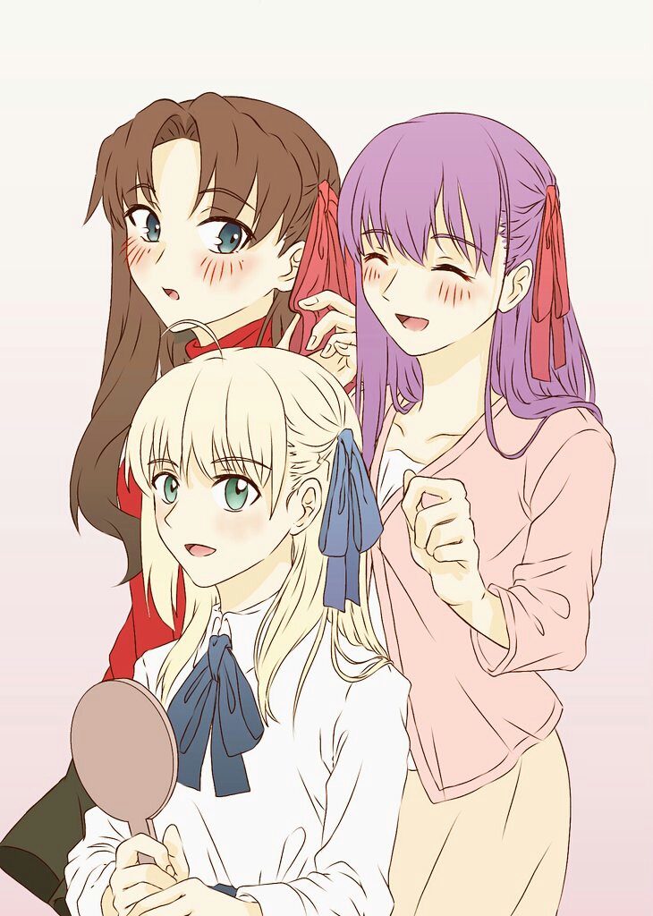 artoria pendragon, saber, tohsaka rin, and matou sakura (fate and 1 more) drawn by ishii_(wami5285)