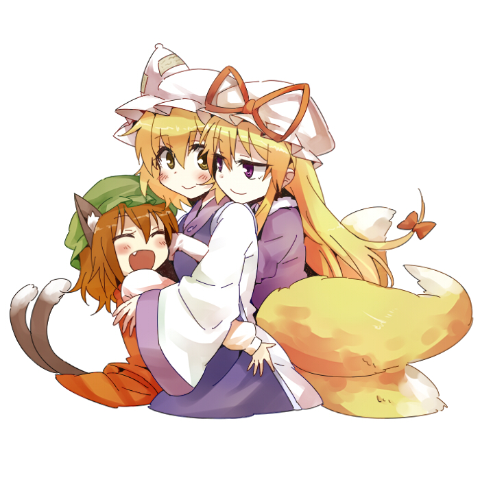 yakumo yukari, yakumo ran, and chen (touhou) drawn by kiji_(manekinuko-tei)