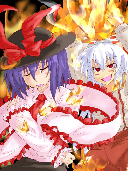 fujiwara no mokou and nagae iku (touhou) drawn by yude
