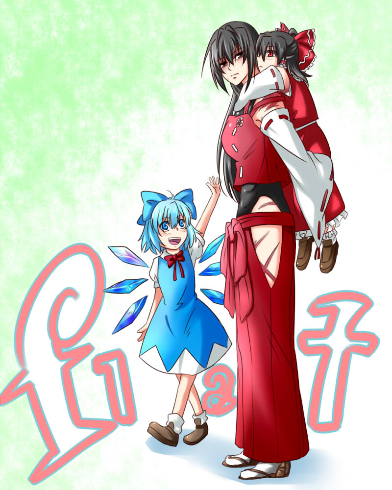 hakurei reimu, cirno, and sendai hakurei no miko (original and 2 more) drawn by samuimu