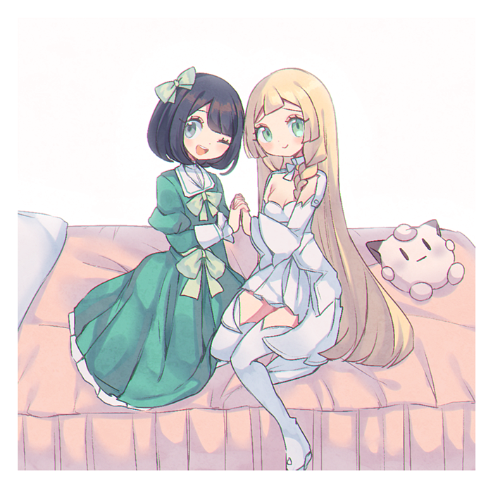 lillie, selene, and clefairy (pokemon and 1 more) drawn by aliceyawnin