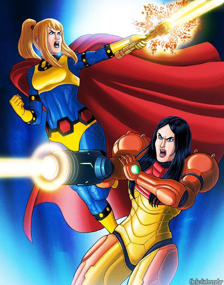 samus aran and big barda (dc comics and 2 more) drawn by turbomiracle