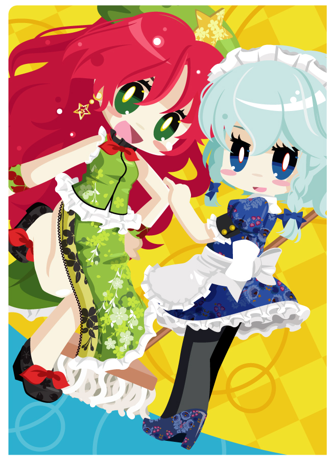 izayoi sakuya and hong meiling (touhou) drawn by natsuno_riku