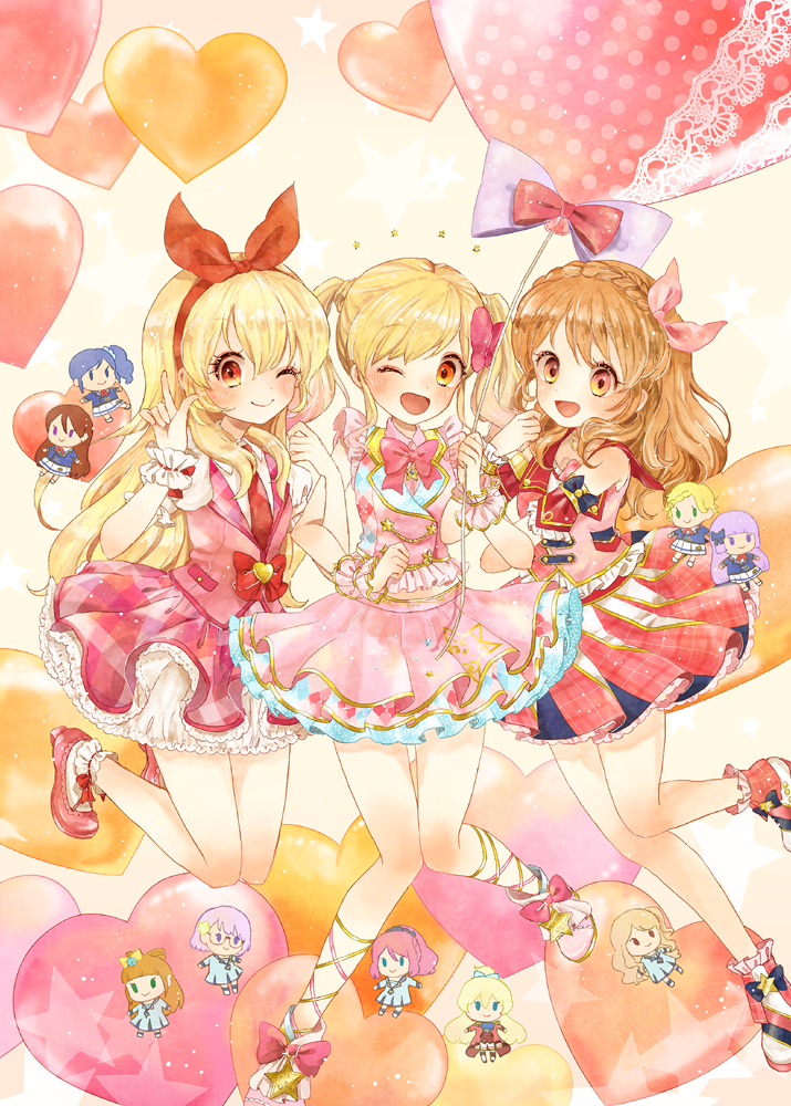 hoshimiya ichigo, kiriya aoi, ozora akari, shibuki ran, hikami sumire, and 7 more (aikatsu! and 1 more) drawn by koedo
