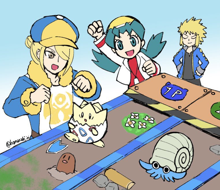 kris, volo, togepi, diglett, volkner, and 1 more (pokemon and 4 more) drawn by hanasaki_(1470267)