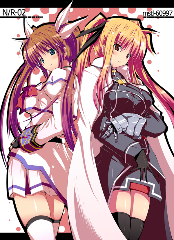 fate testarossa and takamachi nanoha (lyrical nanoha and 1 more) drawn by satofuji_masato