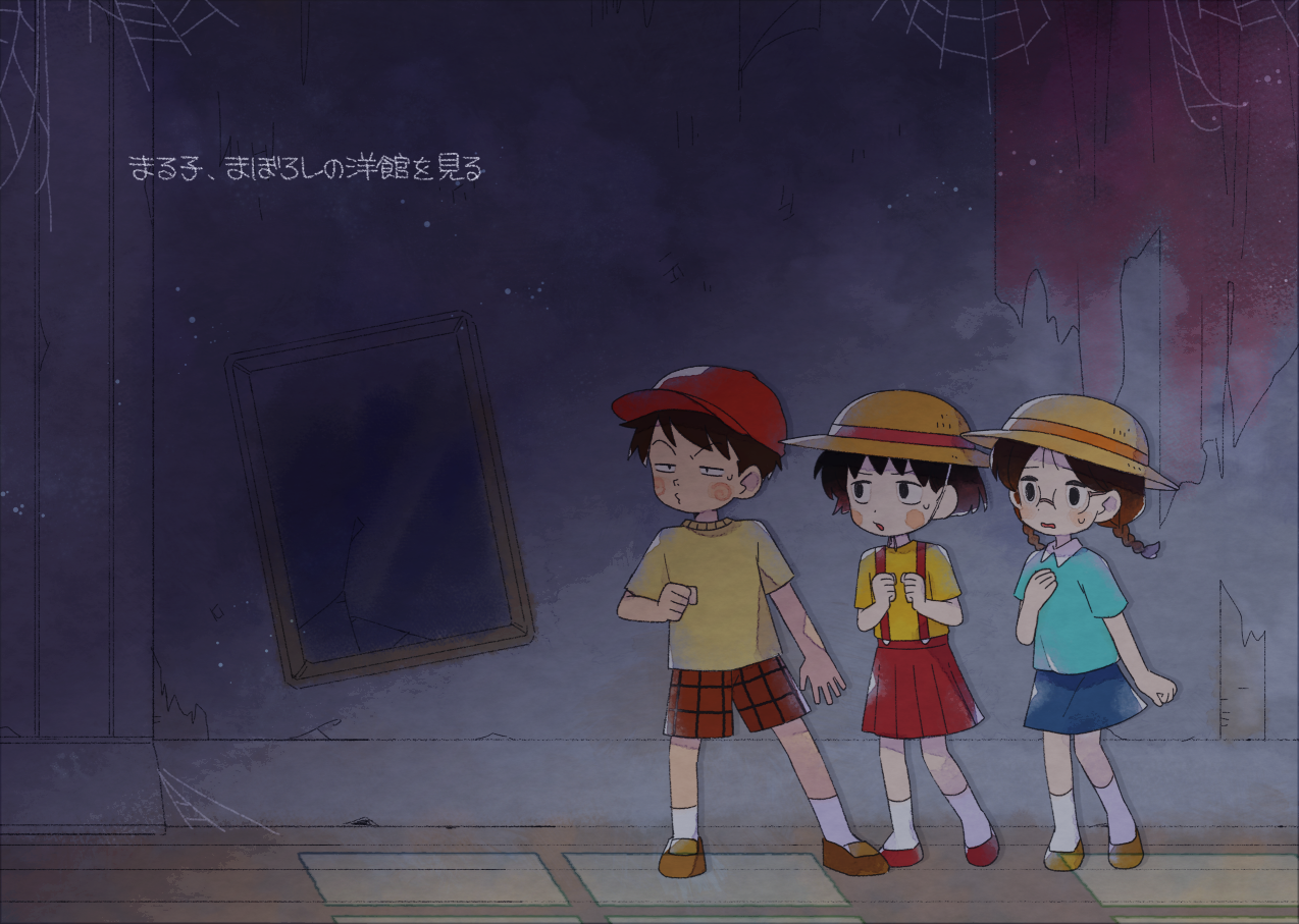 sakura momoko, honami tamae, and tomita tarou (chibi maruko-chan) drawn