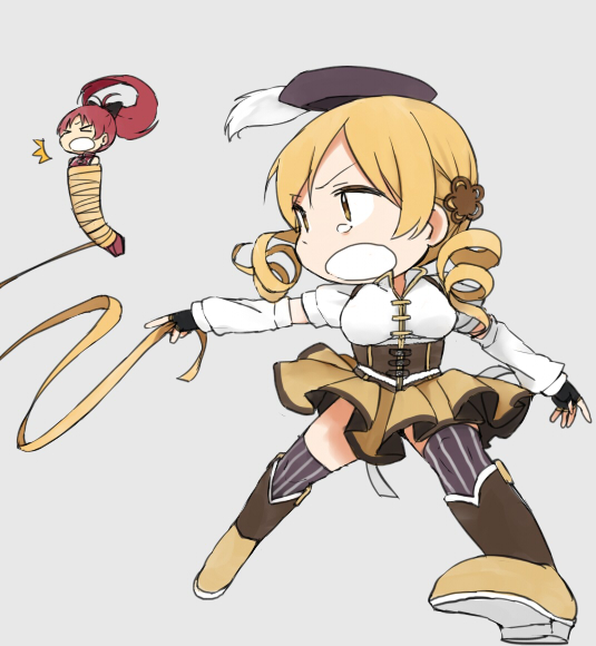 sakura kyoko and tomoe mami (mahou shoujo madoka magica) drawn by tsuduya_(knt31)