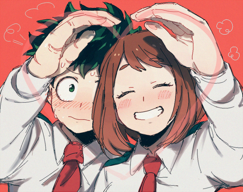 midoriya izuku and uraraka ochaco (boku no hero academia) drawn by qin_(7833198)