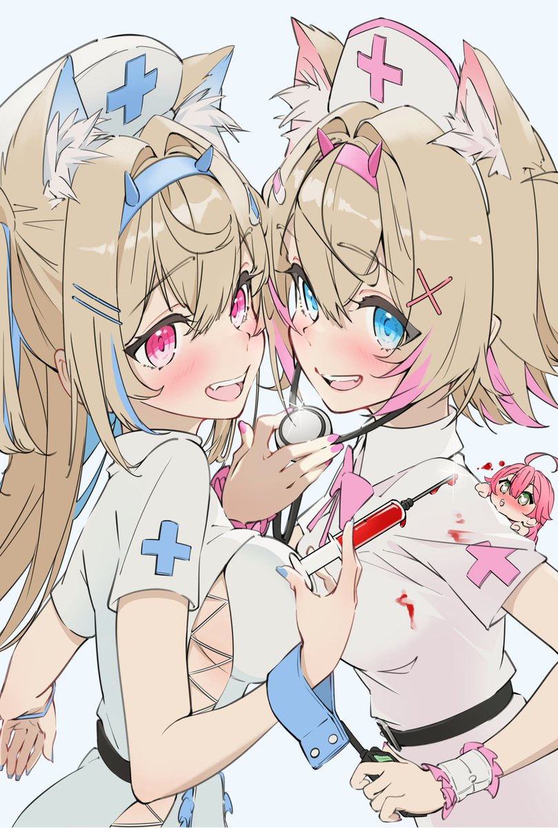 sakura miko, fuwawa abyssgard, and mococo abyssgard (hololive and 1 more) drawn by sakashita_001