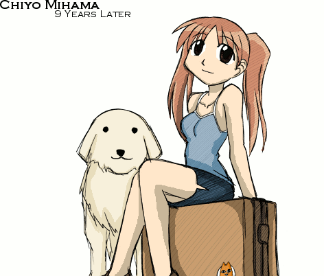mihama chiyo, mihama chiyo's father, and tadakichi-san (azumanga daioh)