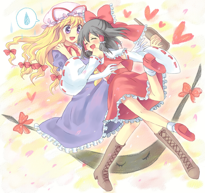 hakurei reimu and yakumo yukari (touhou) drawn by kuguri_oimo