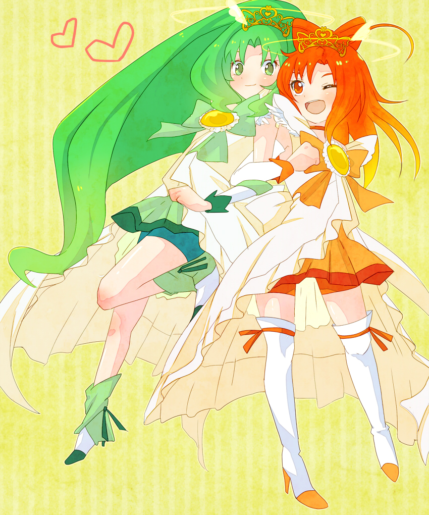 midorikawa nao, hino akane, cure march, and cure sunny (precure and 1 more) drawn by chobota