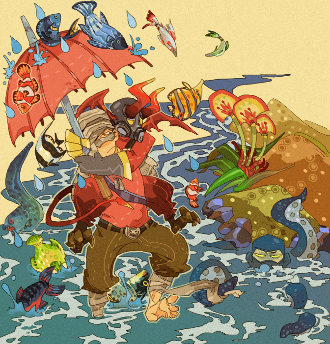 pyro, red pyro, scout, spy, red scout, and 1 more (team fortress 2) drawn by 22_(tak_ja)