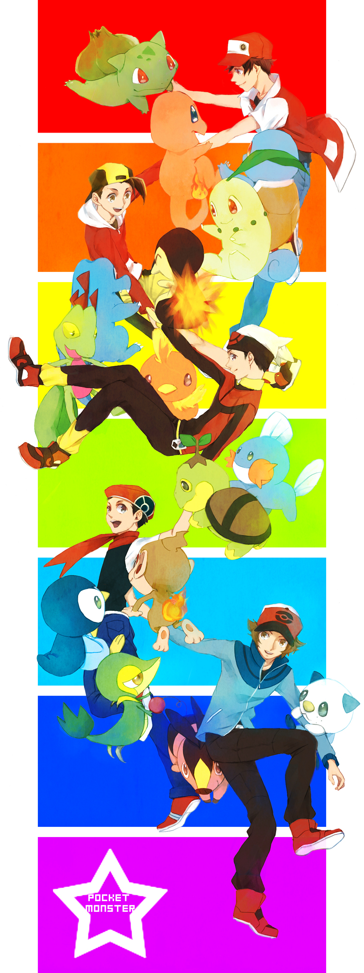 red, ethan, piplup, hilbert, brendan, and 15 more (pokemon and 5 more) drawn by ichiko365