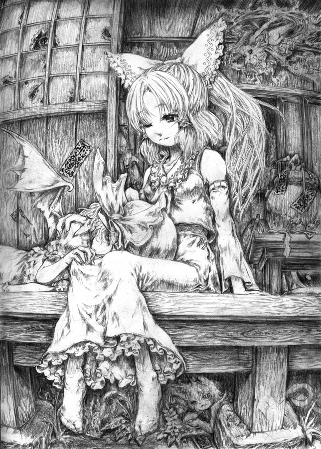 hakurei reimu and remilia scarlet (touhou) drawn by katzeh