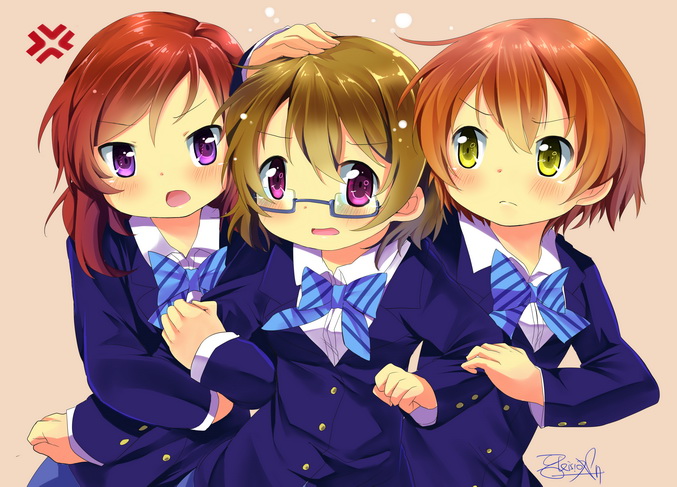 nishikino maki, hoshizora rin, and koizumi hanayo (love live! and 1 more) drawn by gleision_adain