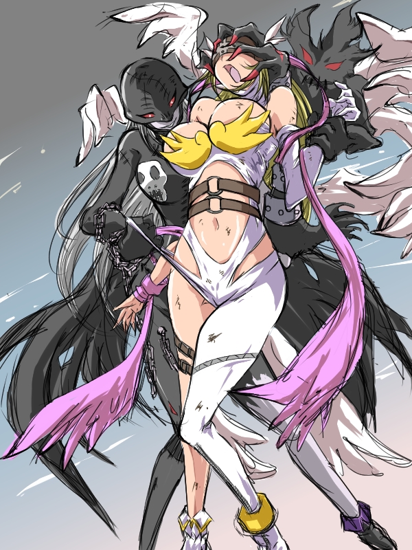 angewomon and ladydevimon (digimon and 1 more) drawn by ajiyama