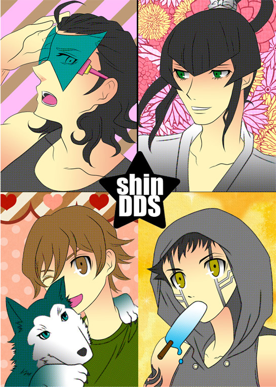 demi-fiend, flynn, aleph, and kazuya (shin megami tensei and 3 more) drawn by akira_(akira-rokuon)