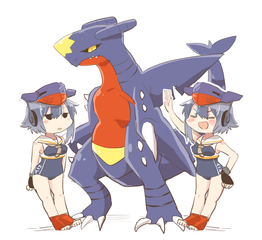 garchomp, i-13, and i-14 (kantai collection and 1 more) drawn by rebecca_(keinelove)