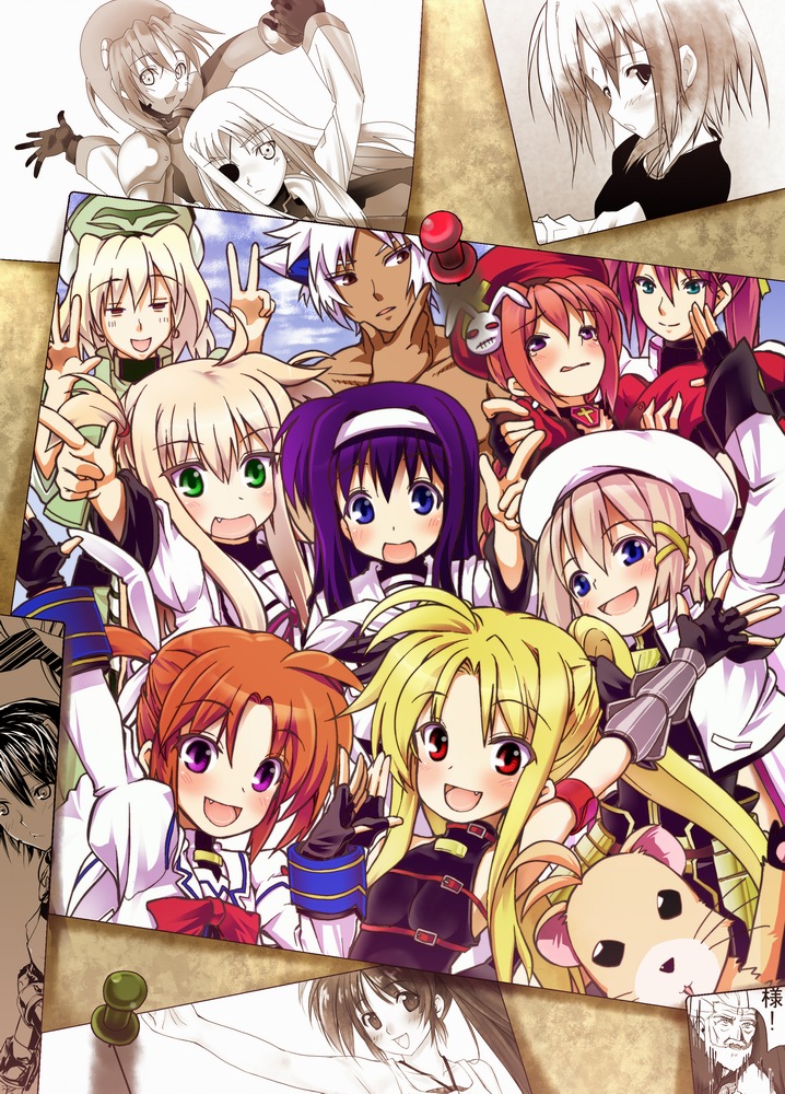 fate testarossa, takamachi nanoha, yagami hayate, vita, signum, and 7 more (lyrical nanoha and 3 more) drawn by boshi_(a-ieba)