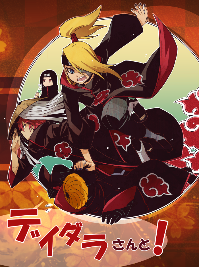 uchiha itachi, uchiha obito, deidara, sasori, and tobi (naruto and 1 more) drawn by yosakuh