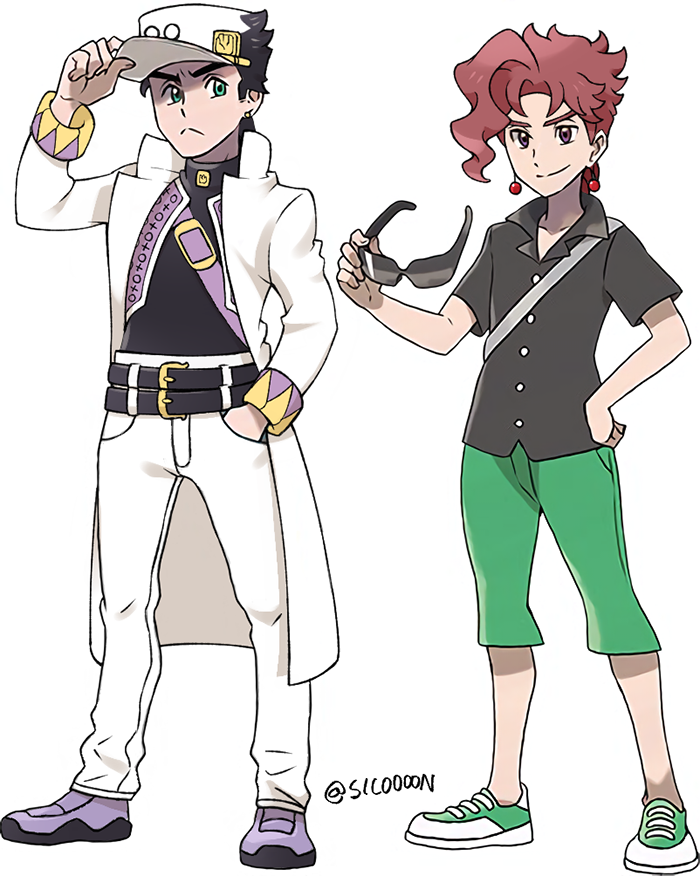 kujo jotaro and kakyoin noriaki (pokemon and 3 more) drawn by sicon