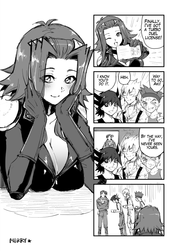 fudo yusei, izayoi aki, jack atlas, crow hogan, and ushio tetsu (yu-gi-oh! and 1 more) drawn by mibry_(phrysm)