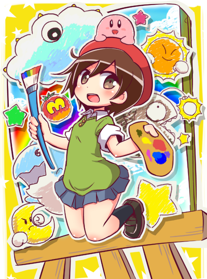 kirby, kracko, mr. bright, mr. shine, ice dragon, and 2 more (kirby and 1 more) drawn by naga_u