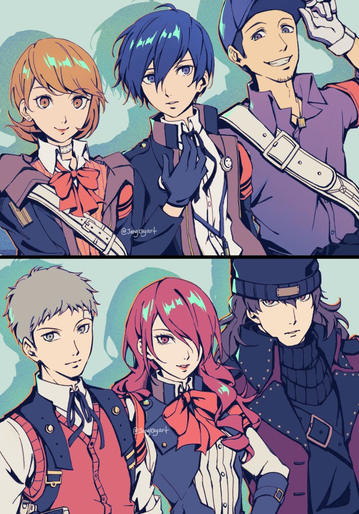 yuuki makoto, takeba yukari, kirijou mitsuru, sanada akihiko, aragaki shinjirou, and 1 more (persona and 2 more) drawn by jengkay