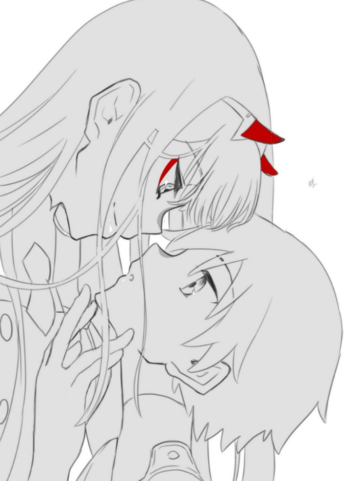 zero two and hiro (darling in the franxx) drawn by sui_0427