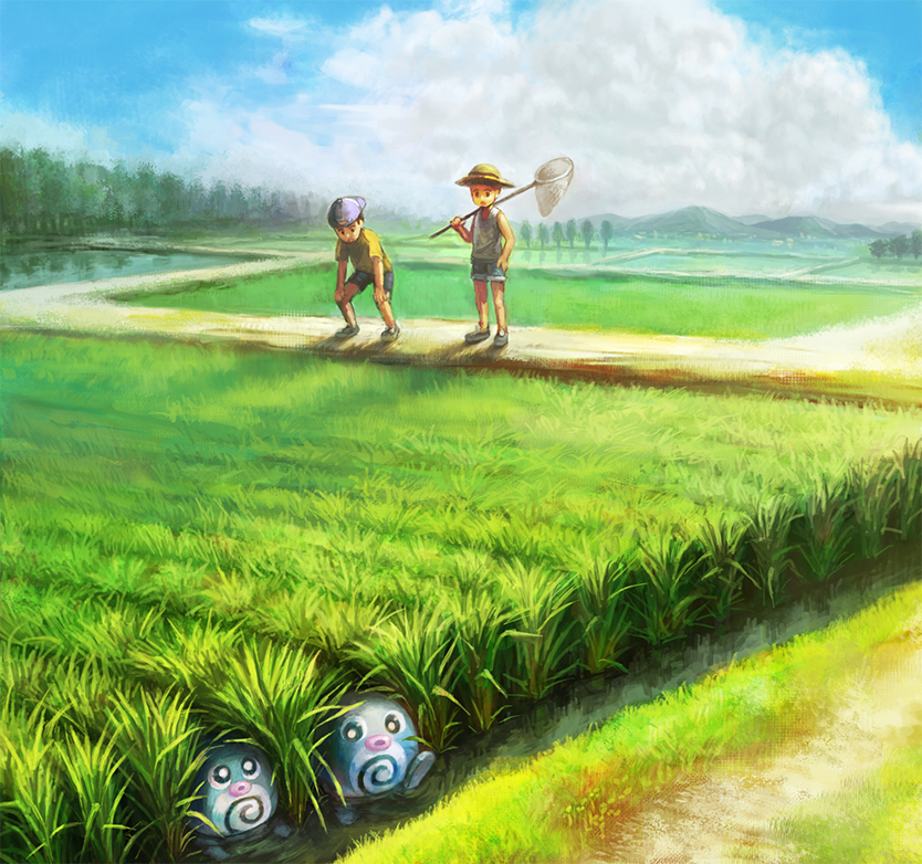 poliwag, youngster, and bug catcher (pokemon and 1 more) drawn by inumura_(inu_noya)