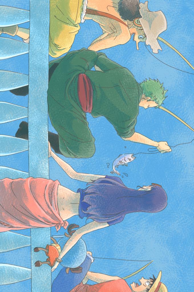 monkey d. luffy, nico robin, roronoa zoro, tony tony chopper, and usopp (one piece) drawn by nikoban