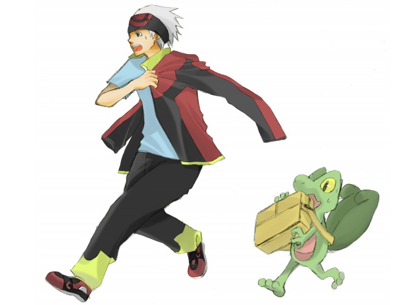 brendan and treecko (pokemon and 1 more) drawn by taoru_(t_kiji)