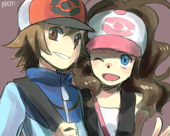 hilda and hilbert (pokemon and 1 more) drawn by reka