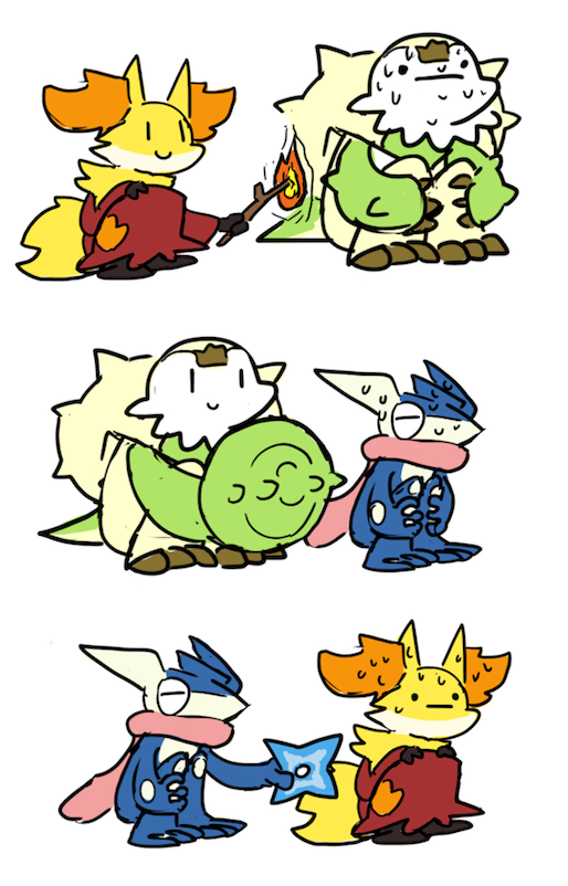 greninja, delphox, and chesnaught (pokemon and 1 more) drawn by plainwhite