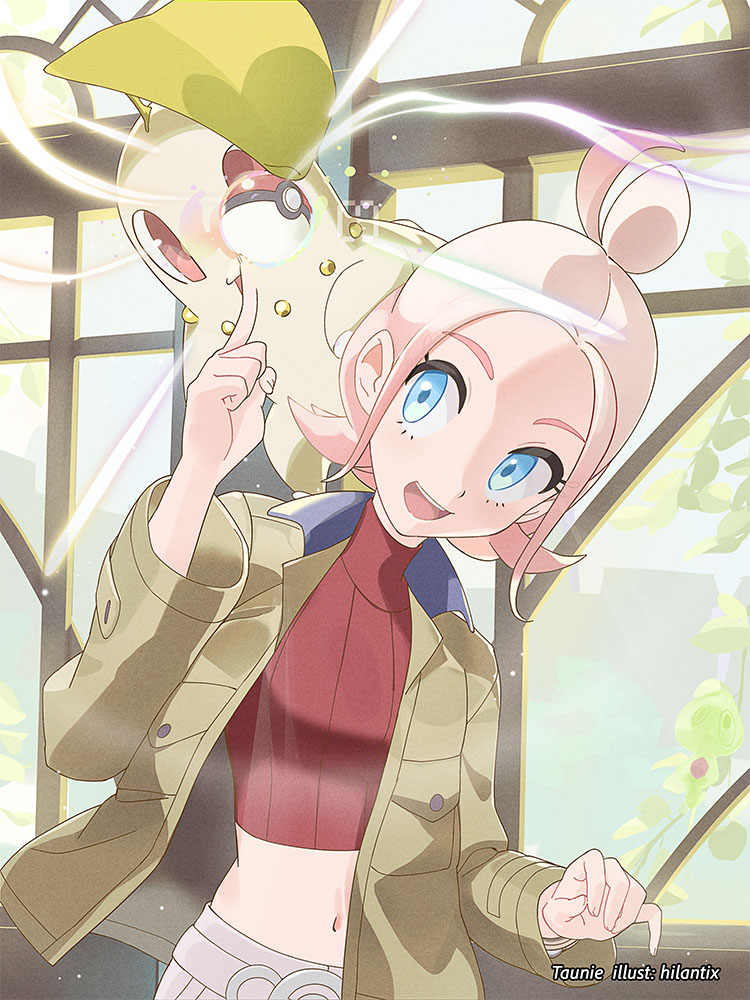 chikorita and taunie (pokemon and 1 more) drawn by hilantix