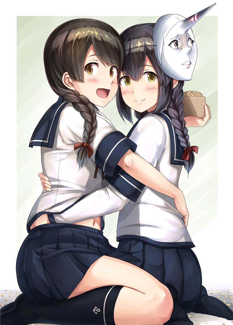 isonami, uranami, and seaport water oni (kantai collection) drawn by ichikawa_feesu