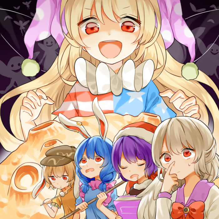 clownpiece, kishin sagume, doremy sweet, seiran, and ringo (touhou) drawn by misha_(hoongju)