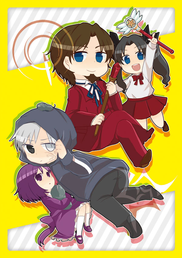 tohsaka rin, matou sakura, matou kariya, magical ruby, and tohsaka tokiomi (fate and 1 more) drawn by kokumosu