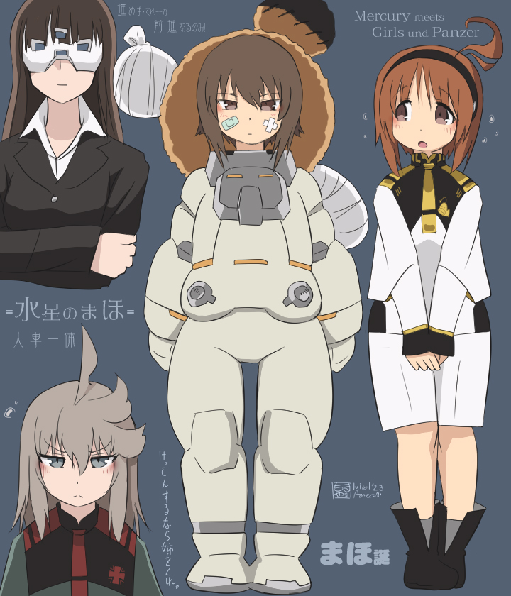 nishizumi miho, suletta mercury, nishizumi maho, itsumi erika, miorine rembran, and 4 more (girls und panzer and 2 more) drawn by aoneco