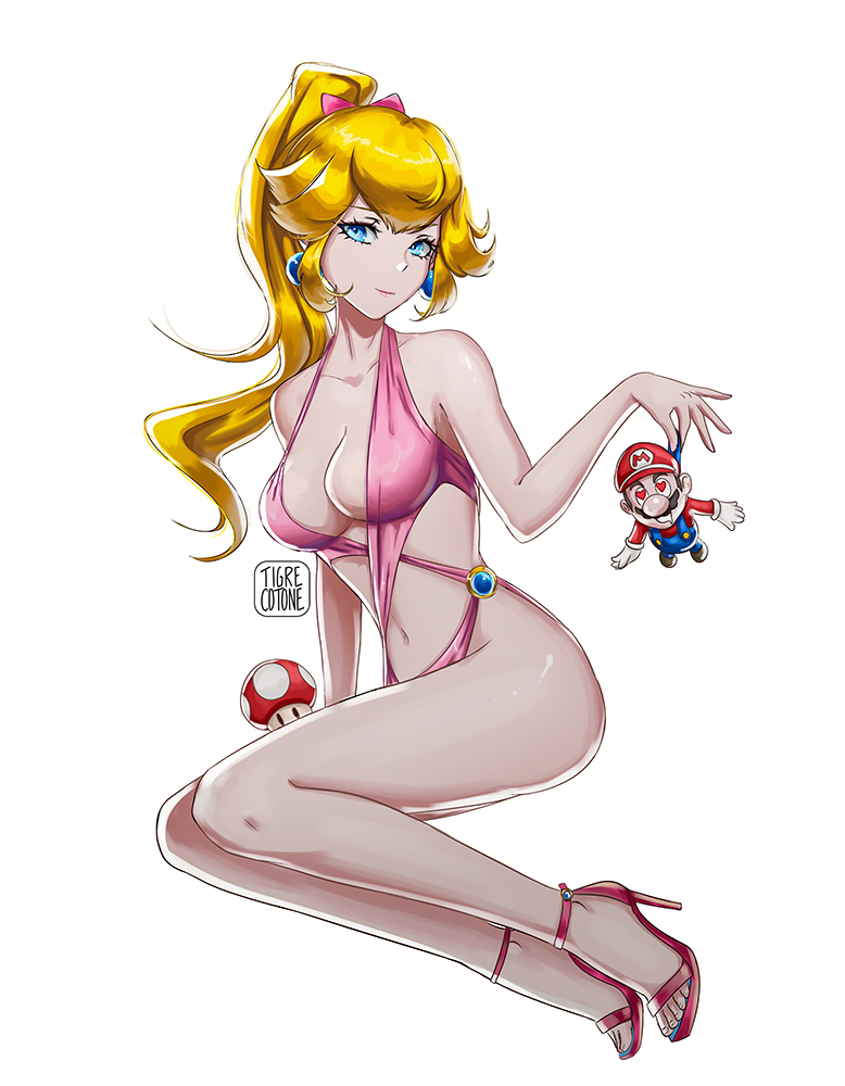 princess peach and mario (mario) drawn by tigre_cotone