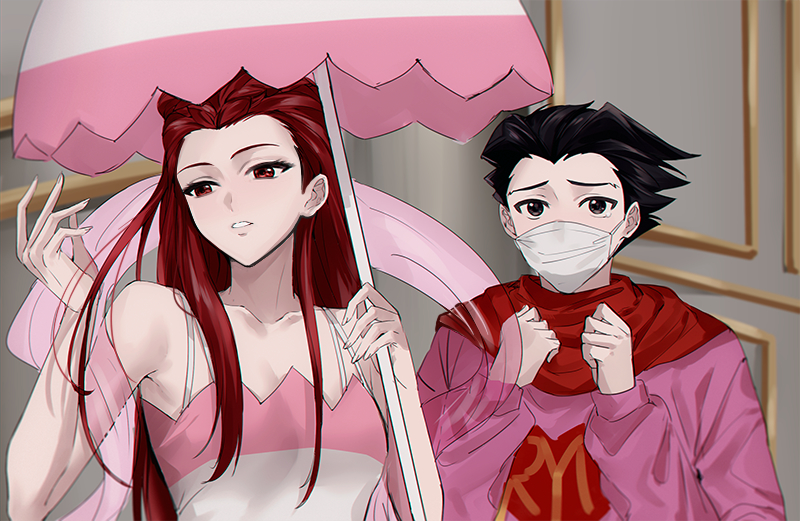 phoenix wright and dahlia hawthorne (ace attorney and 1 more) drawn by miso_shouyu_(elbmxlf777)